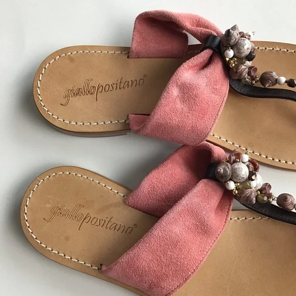 Giallo Positano Sandals Flats Suede Beaded - Picture 5 of 6